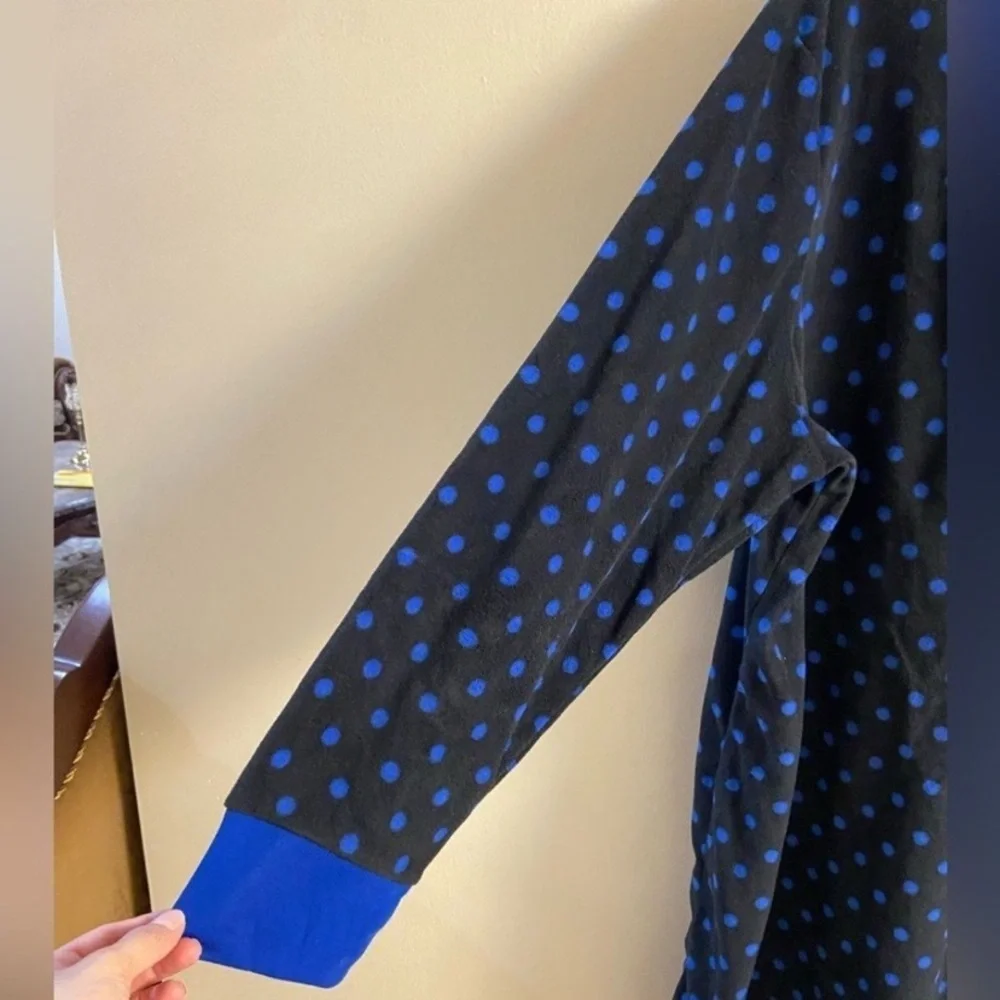 Cacique Black and Blue Polka Dot night shirt fleece 26/28 NWT